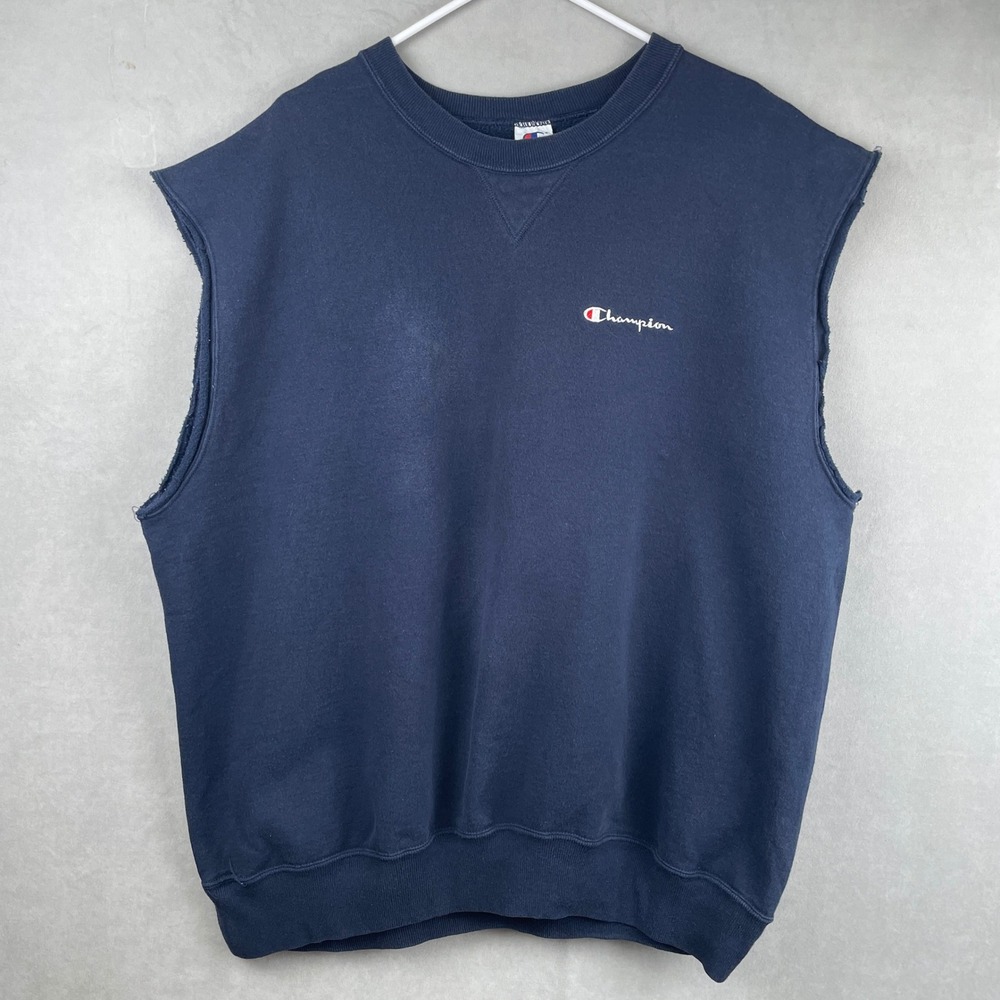 Vintage Champion Sleeveless Sweatshirt Navy Blue Cut Off Muscle Tee XXL 90s Gym